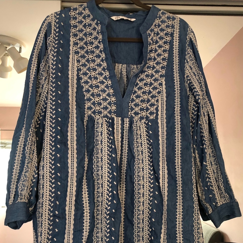 Zara Blue Eylet Dress